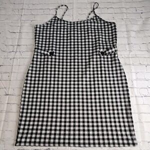 Rue + Plus 3X Plaid Dress Black White Short Spaghetti Straps Loose